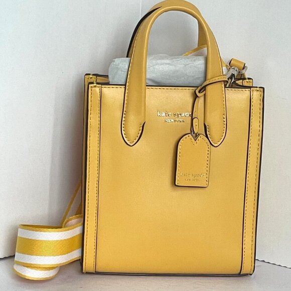 Kate Spade Manhattan Mini Tote Crossbody Yellow Leather Shoulder Bag - Picture 1 of 10
